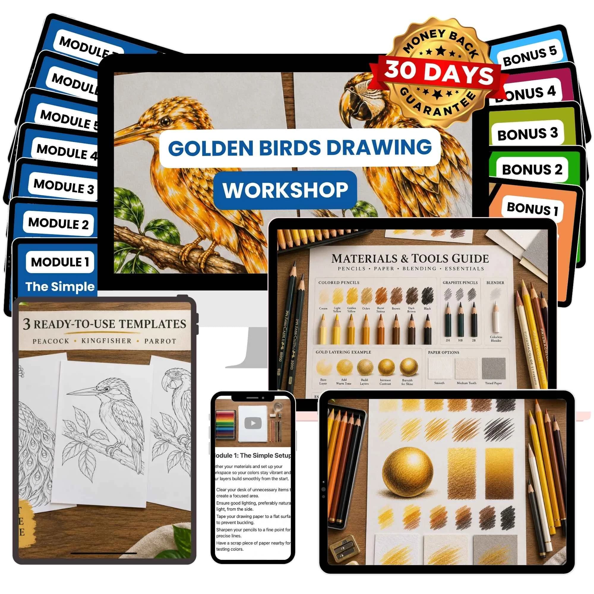 The Golden Birds Drawing Workshop with all modules and bonuses